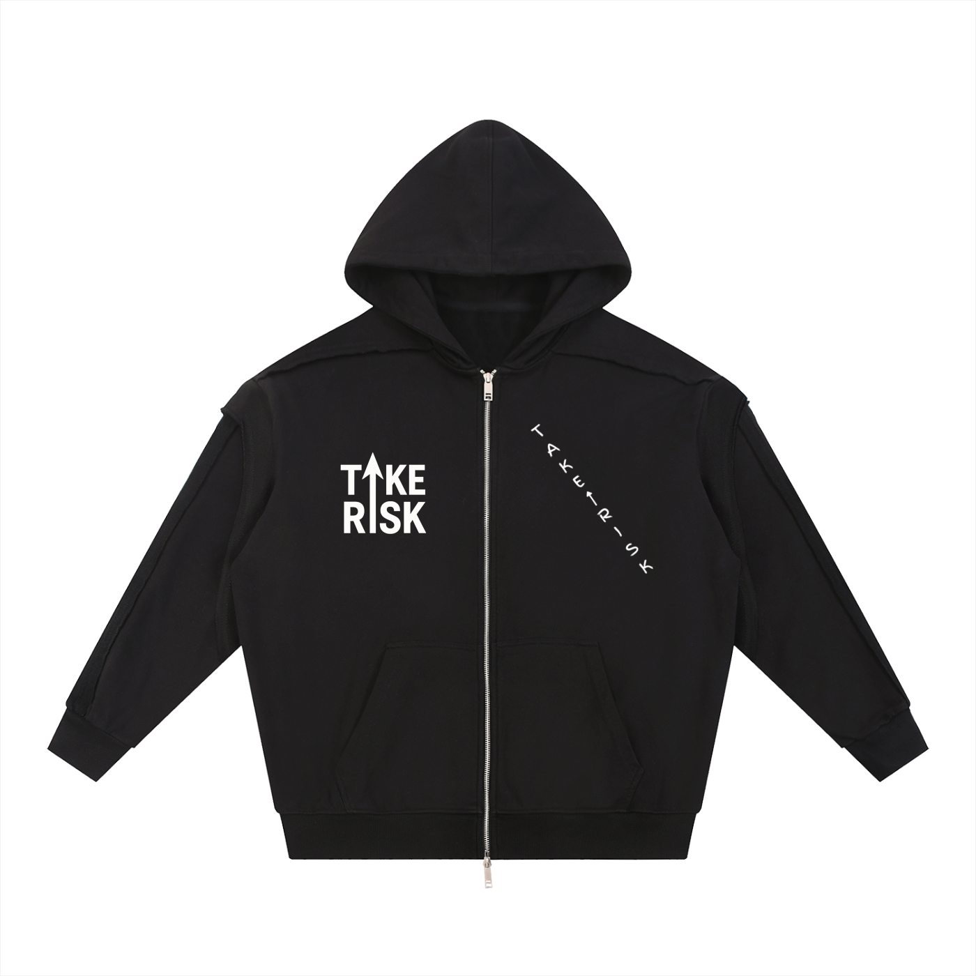 Contrast Tape Raw Edge Double Layered Zip Hoodie