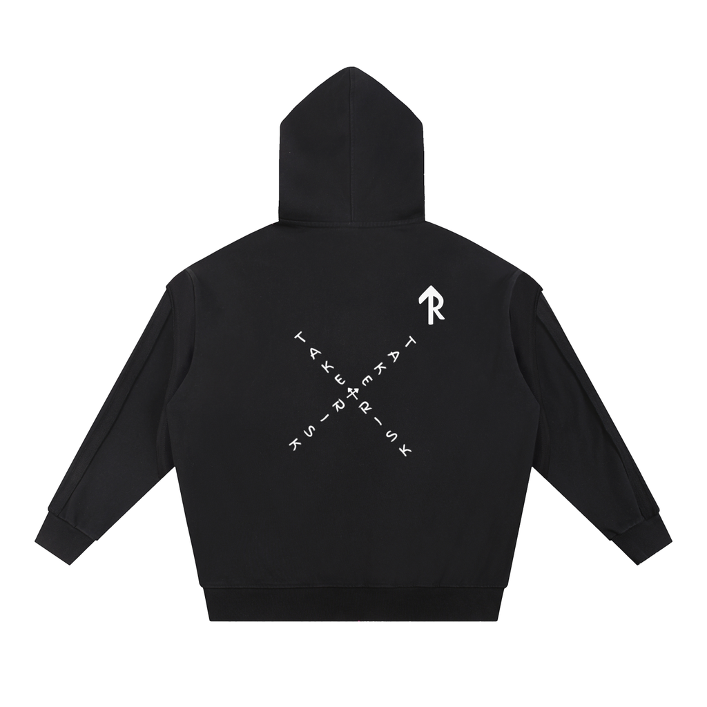 Contrast Tape Raw Edge Double Layered Zip Hoodie