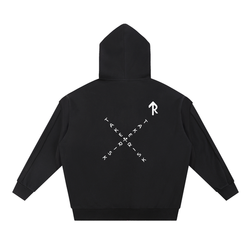 Contrast Tape Raw Edge Double Layered Zip Hoodie