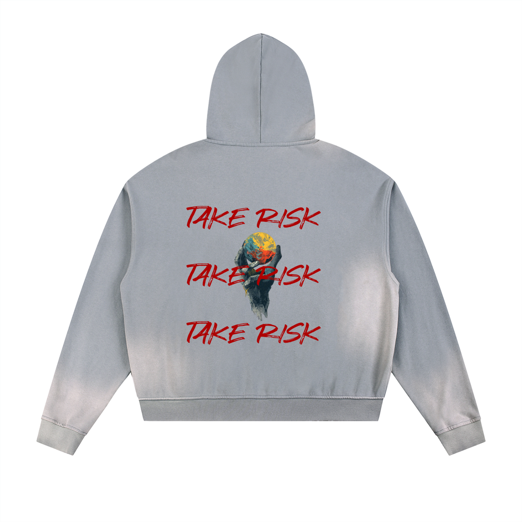 Sun Fade Frayed Raw Edge Fleece Zip Hoodie