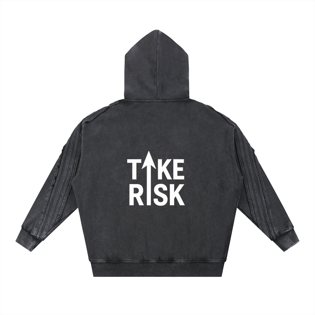 Snow Washed Tape Raw Edge Zip Hoodie