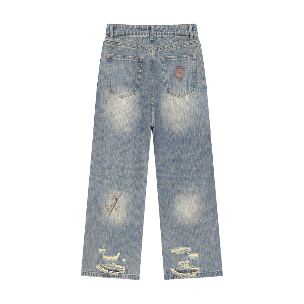 Vintage Wash Distressed Denim Jeans