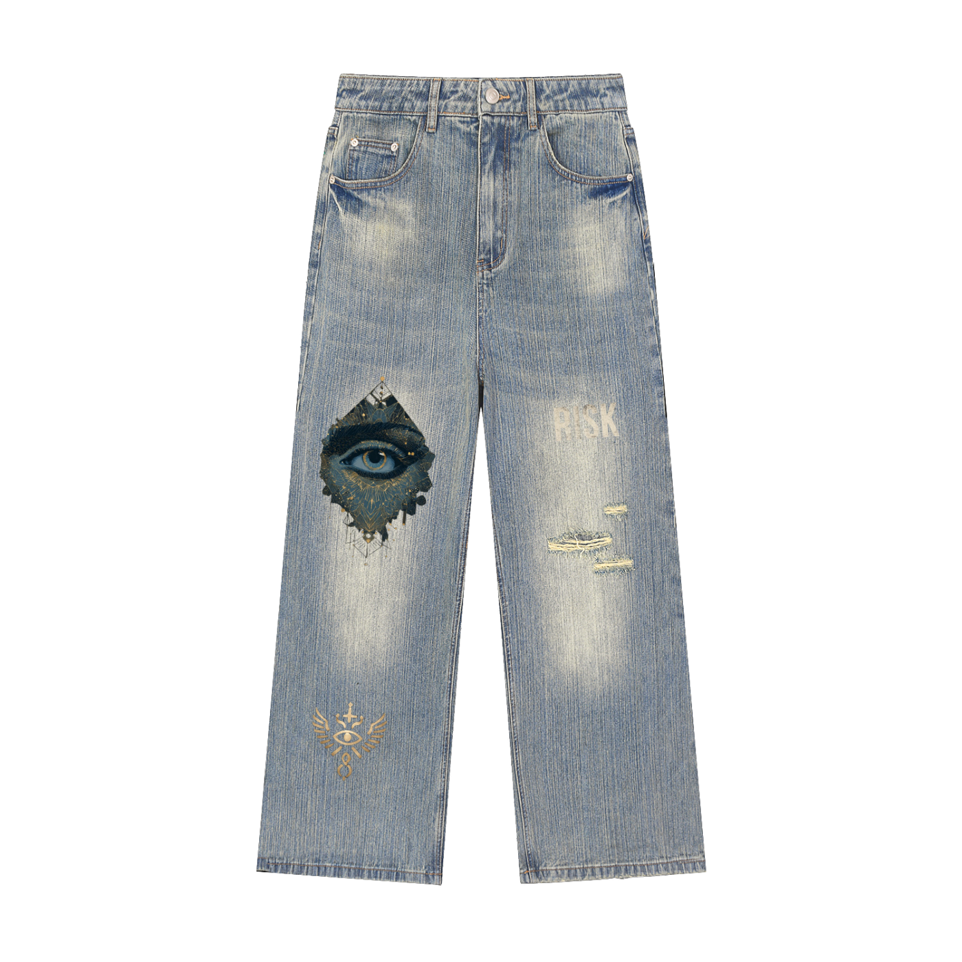 Vintage Wash Distressed Denim Jeans
