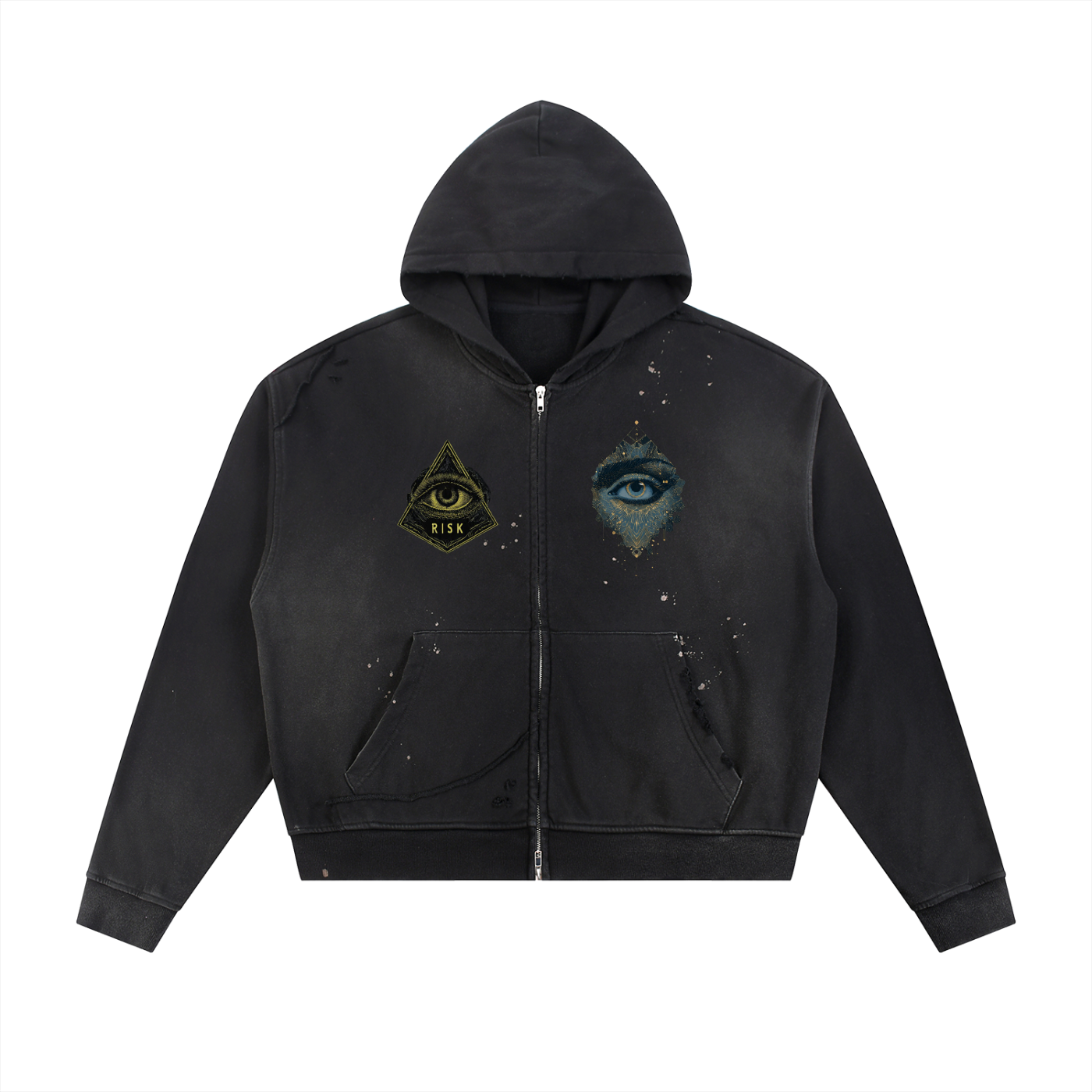 Sun Fade Frayed Raw Edge Fleece Zip Hoodie