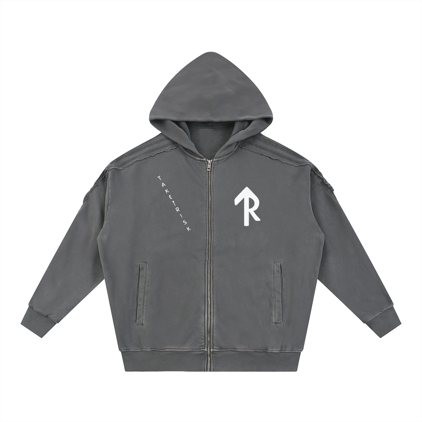 Snow Washed Tape Raw Edge Zip Hoodie