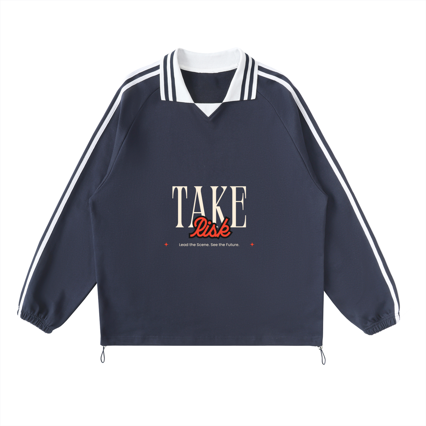 Contrast Striped Lapel Collar Sweatshirt