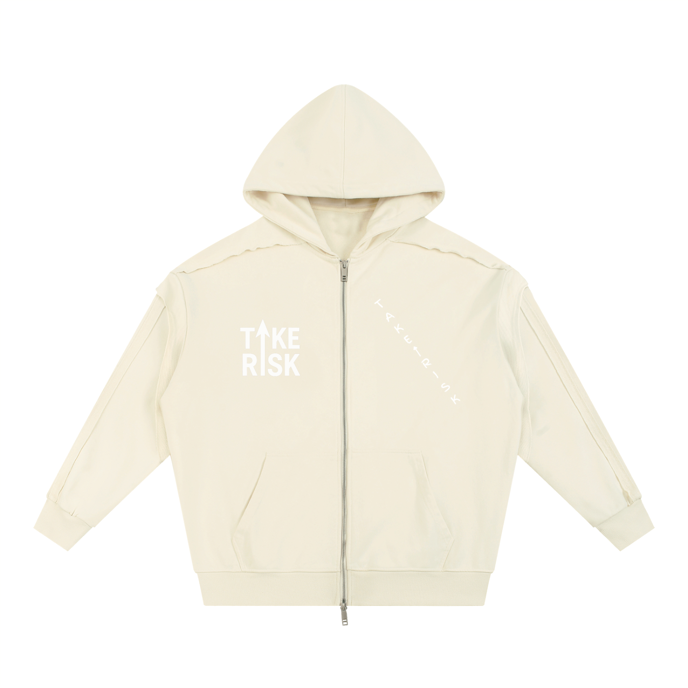 Contrast Tape Raw Edge Double Layered Zip Hoodie