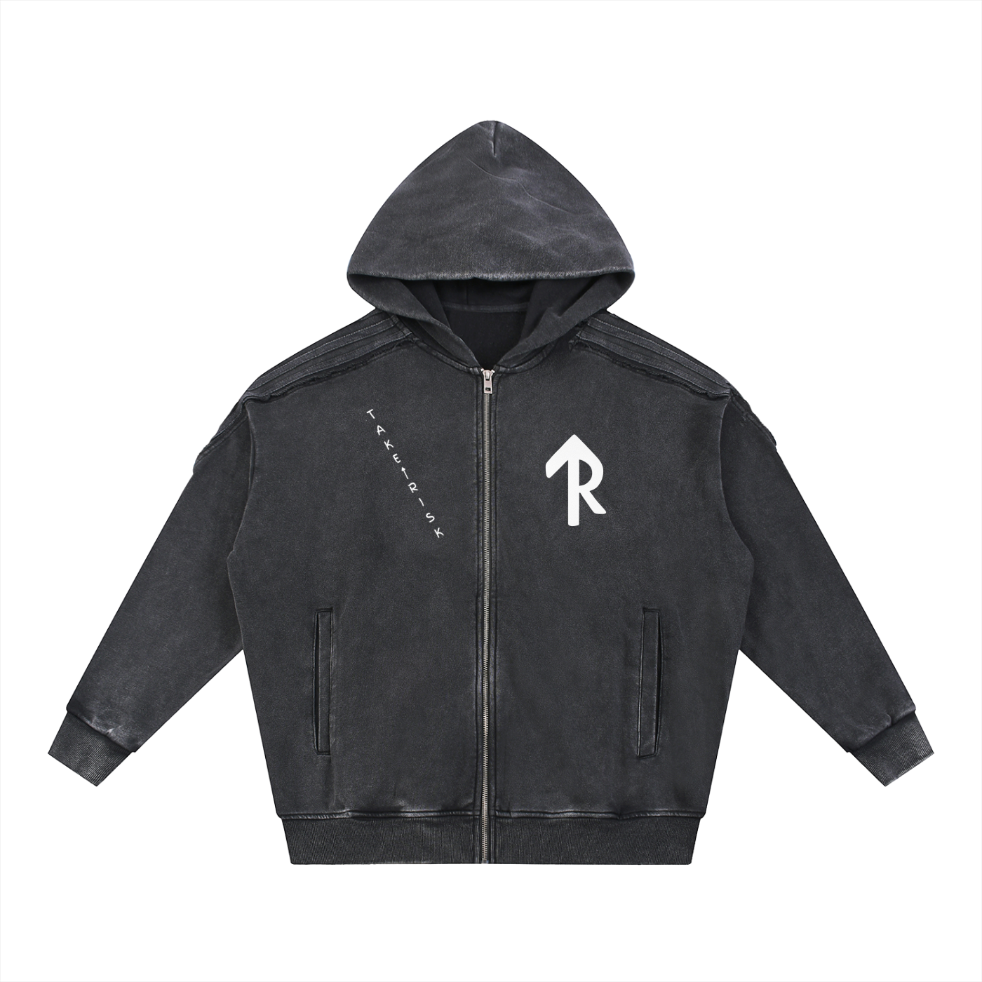Snow Washed Tape Raw Edge Zip Hoodie