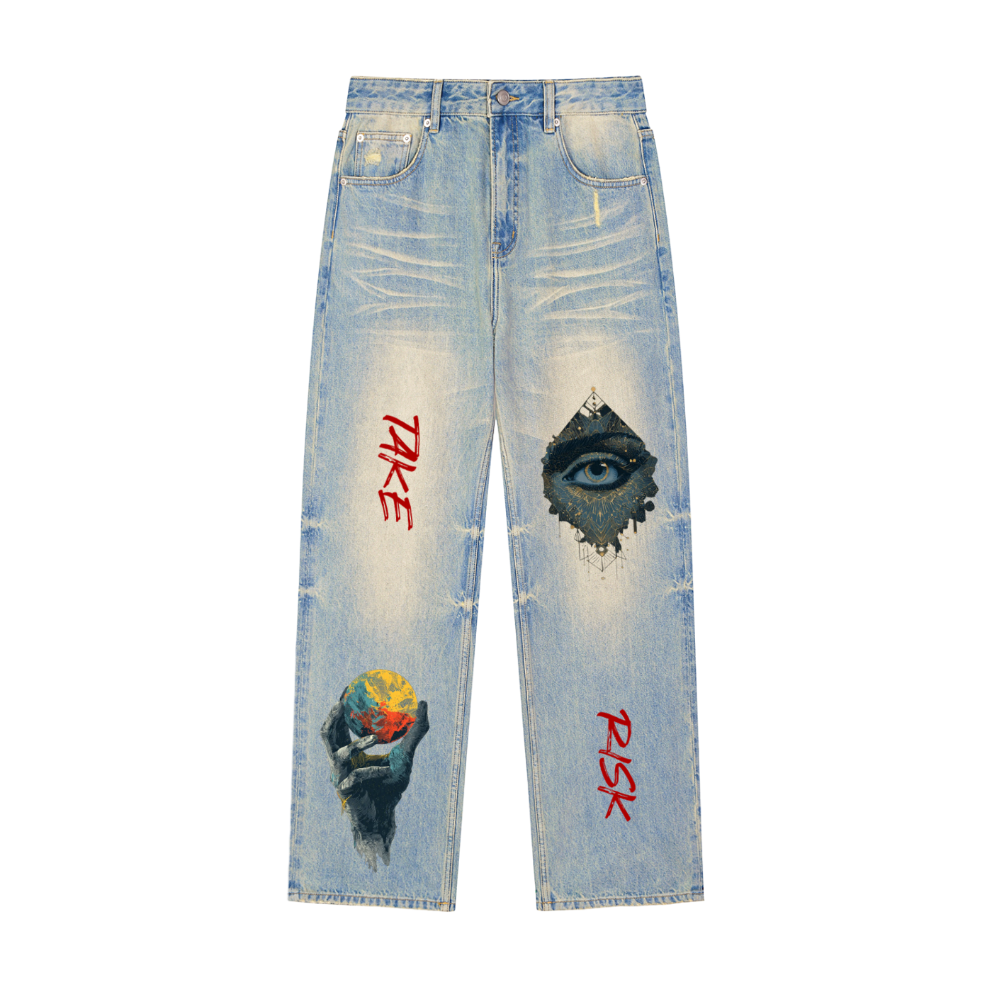 Sun Fade Raw Hem Denim Jeans