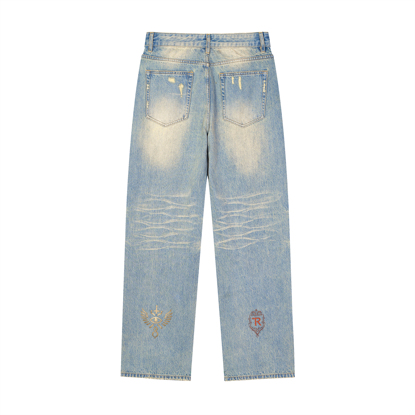 Sun Fade Raw Hem Denim Jeans