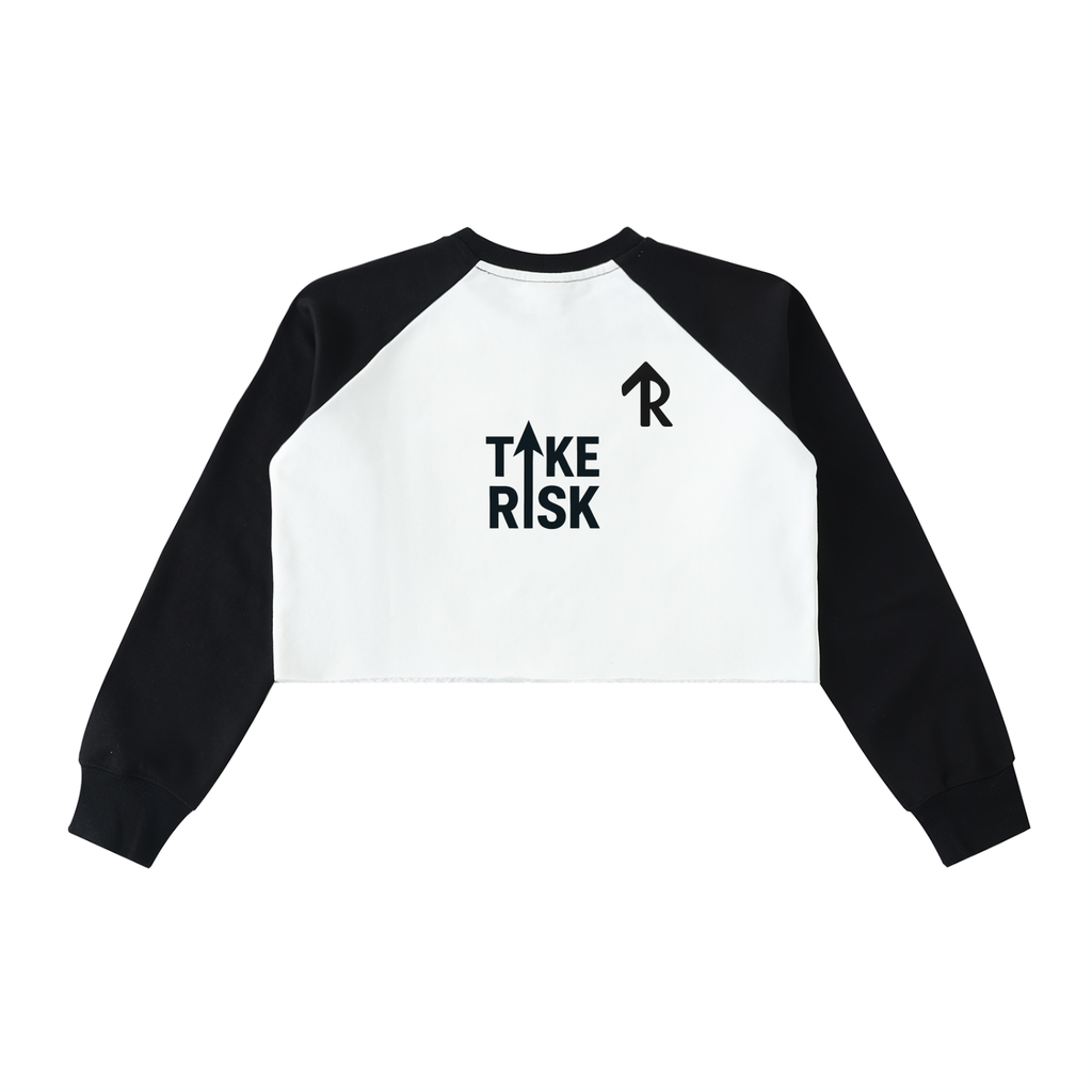 Raw-Hem Color-Block Raglan Crop Sweatshirt