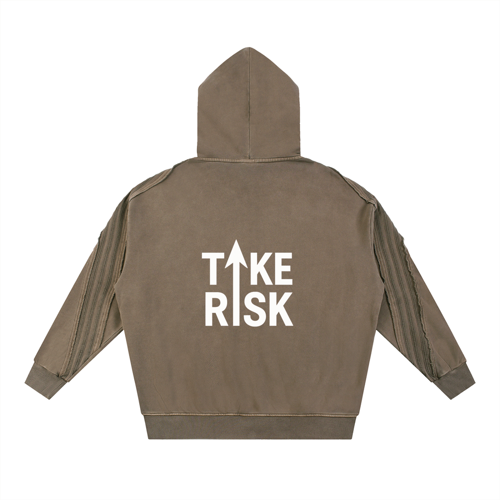 Snow Washed Tape Raw Edge Zip Hoodie