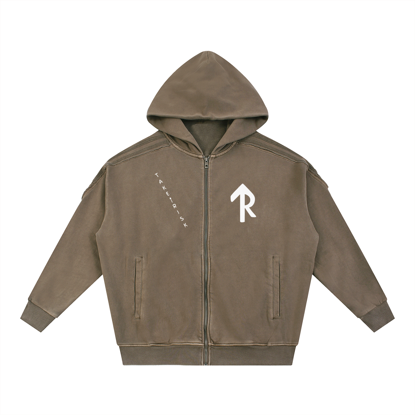 Snow Washed Tape Raw Edge Zip Hoodie
