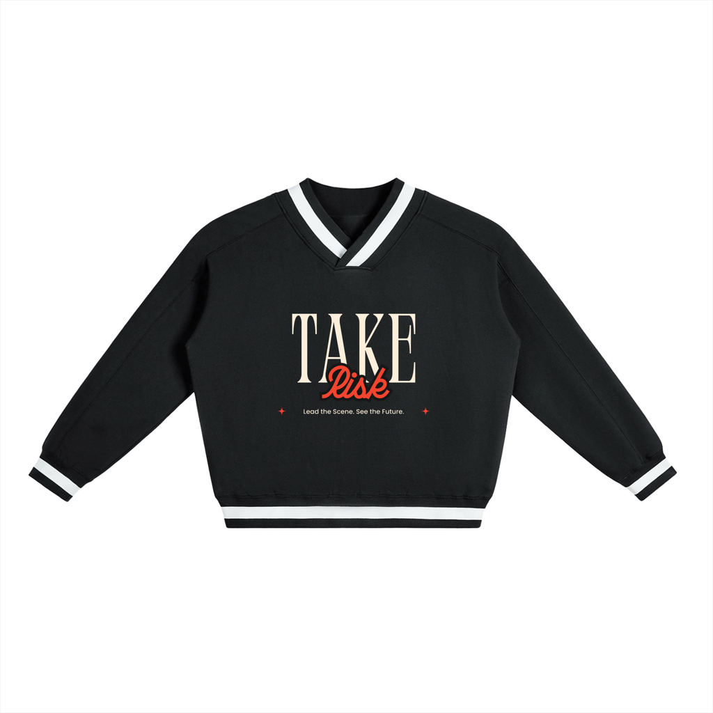 V-Neck Contrast Collar Boxy Sweatshirt