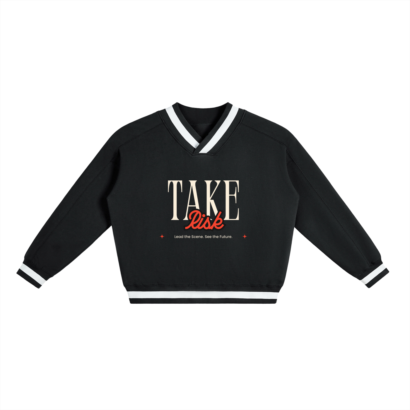 V-Neck Contrast Collar Boxy Sweatshirt