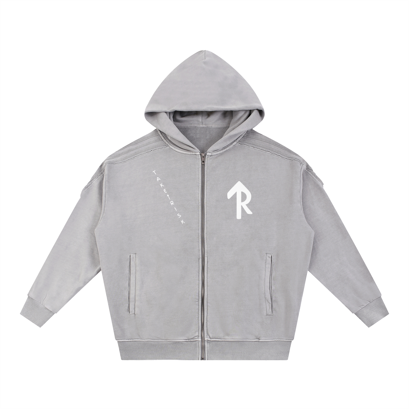 Snow Washed Tape Raw Edge Zip Hoodie