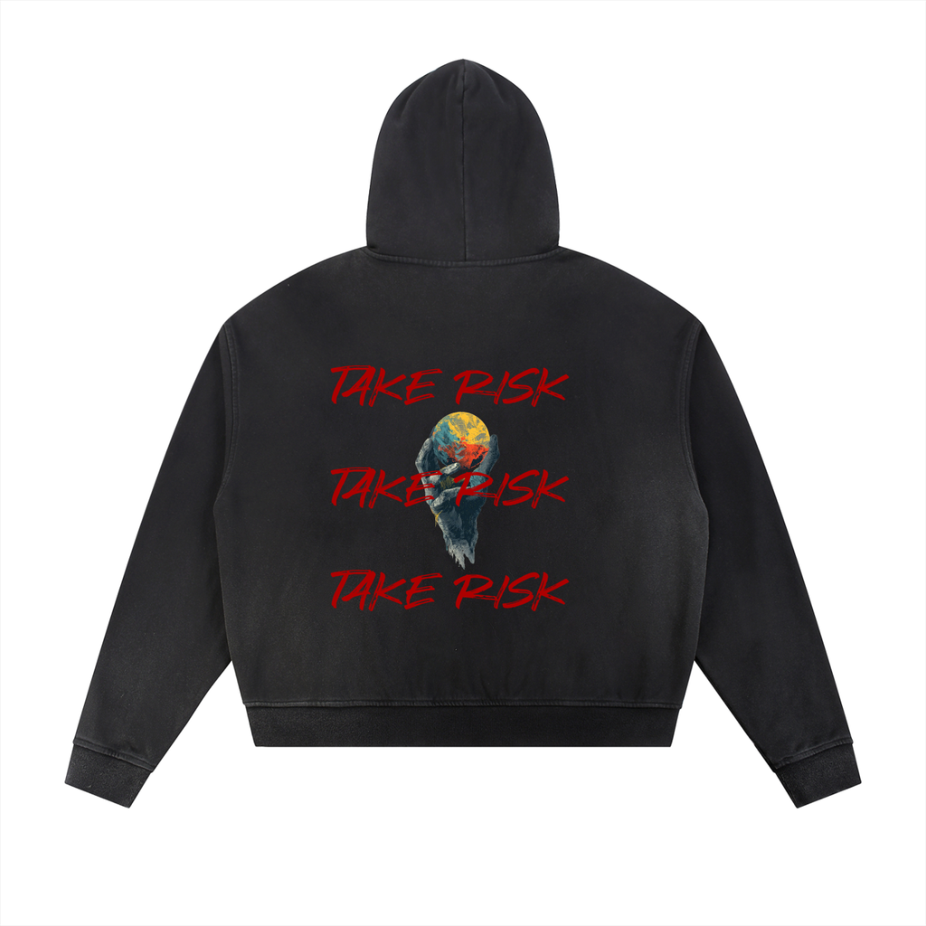 Sun Fade Frayed Raw Edge Fleece Zip Hoodie