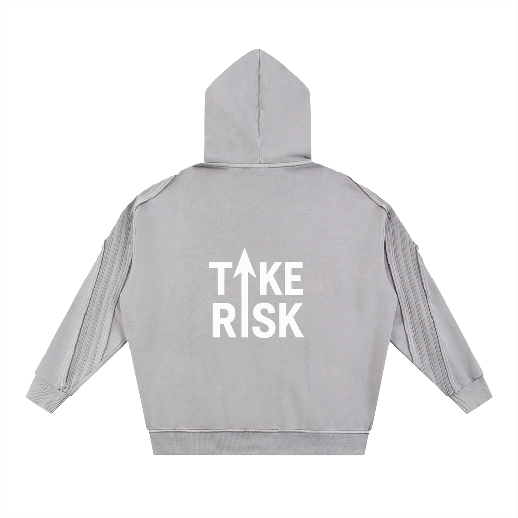 Snow Washed Tape Raw Edge Zip Hoodie