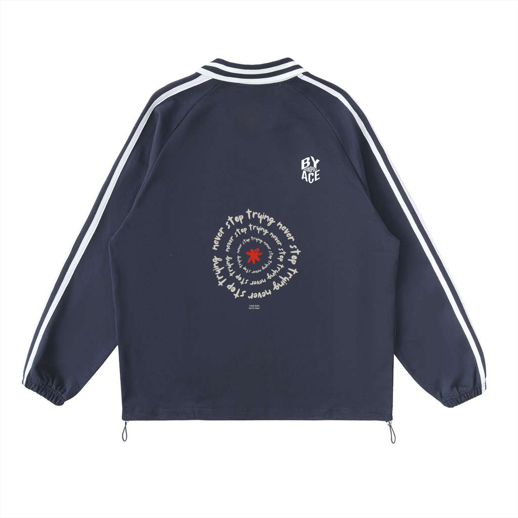 Contrast Striped Lapel Collar Sweatshirt