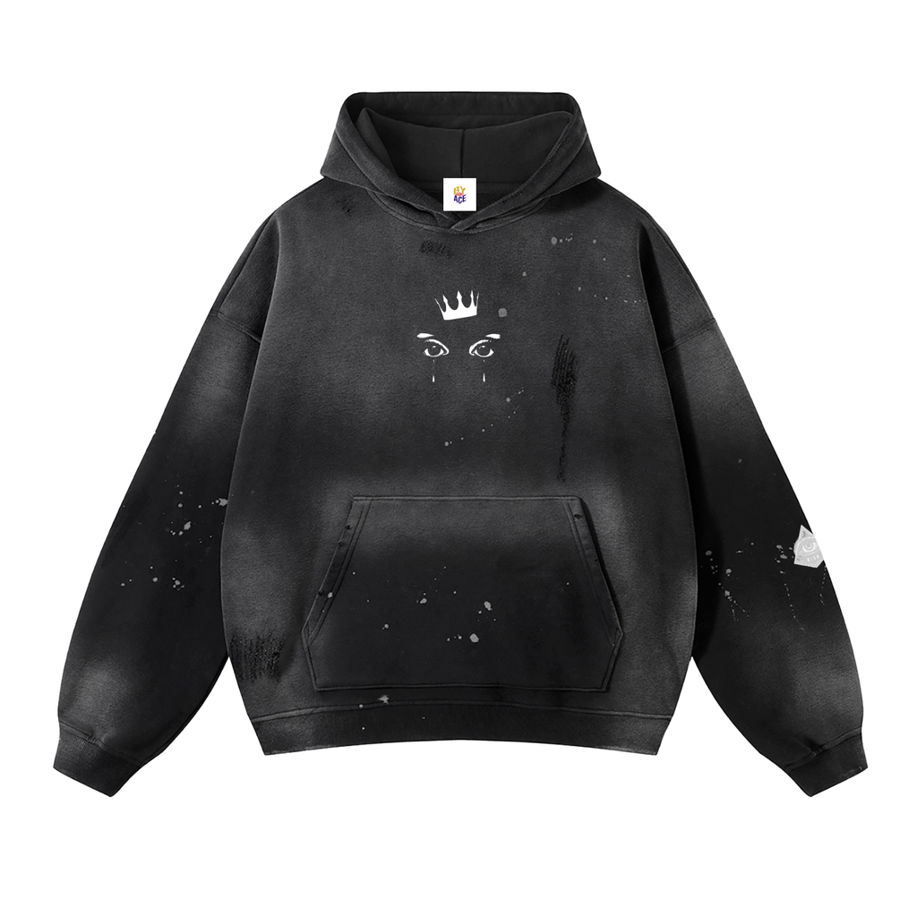 Vintage Washed Frayed Fleece Hoodie